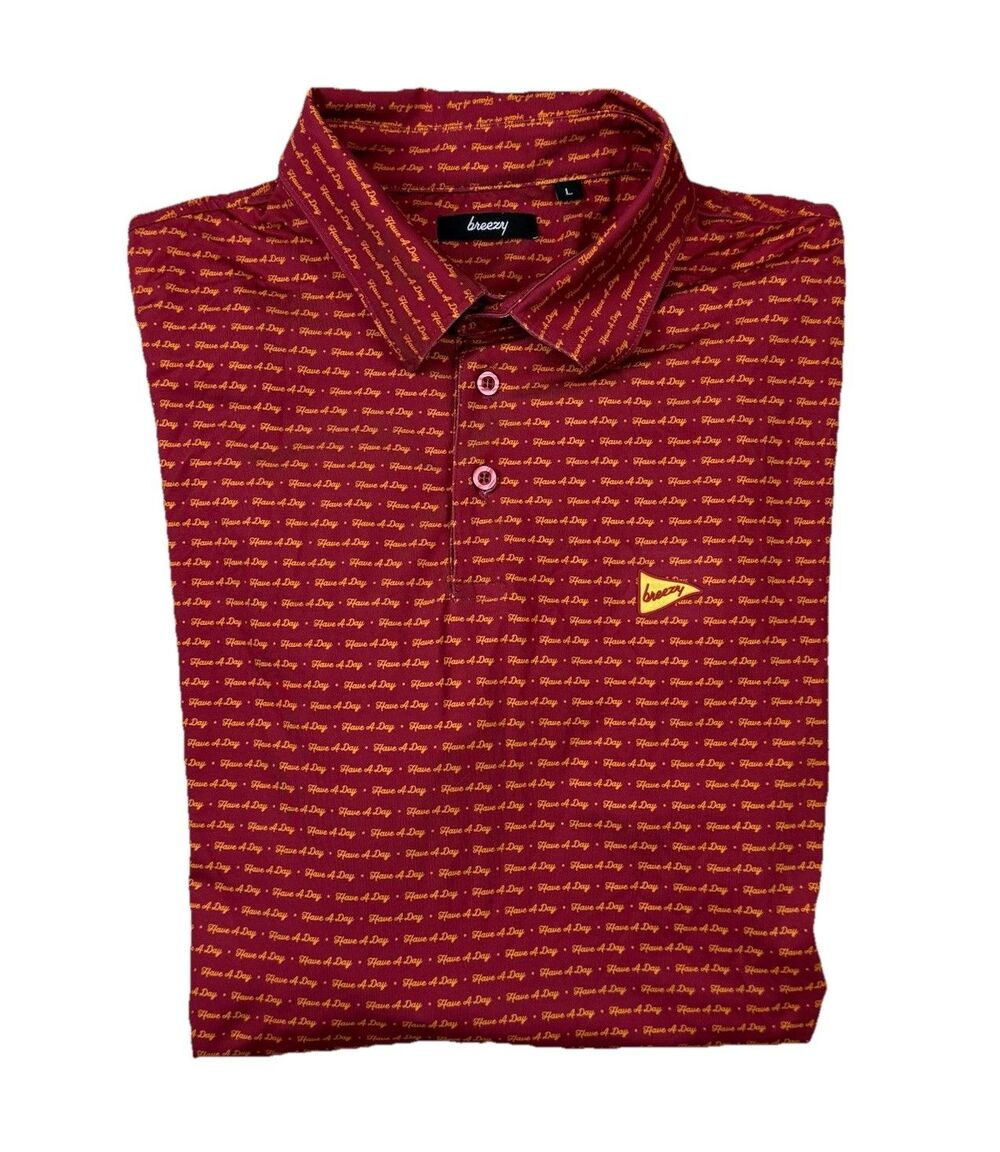 Breezy Golf Polo Have A Day Red Yellow Size Large - Picture 3 of 8